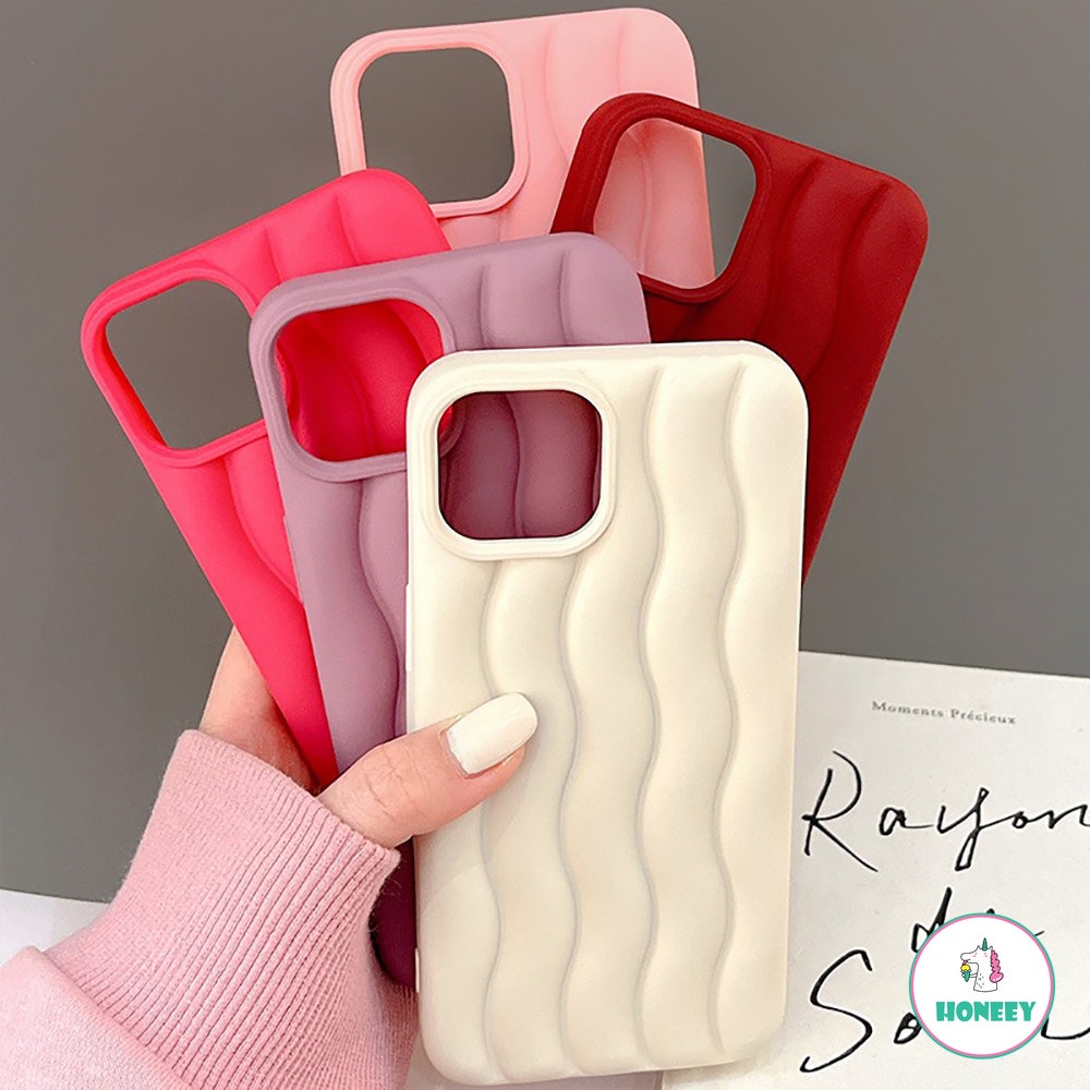 IPHONE Casing Ponsel Motif Riak Air Putih 3D Untuk Iphone14 13 12 11 Pro Max Matte Warna Solid Lembut Shockproof Back Cover