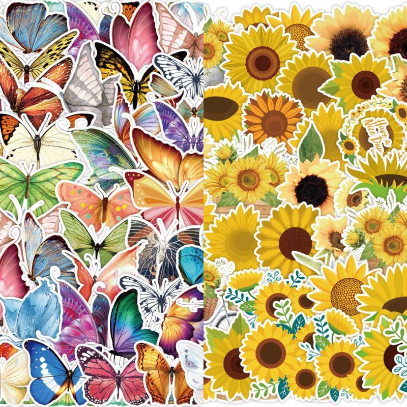 50pcs Stiker Graffiti Kartun Butterfly &amp; Sunflower Untuk Menghias Koper Laptop Scrapbooking DIY Stiker