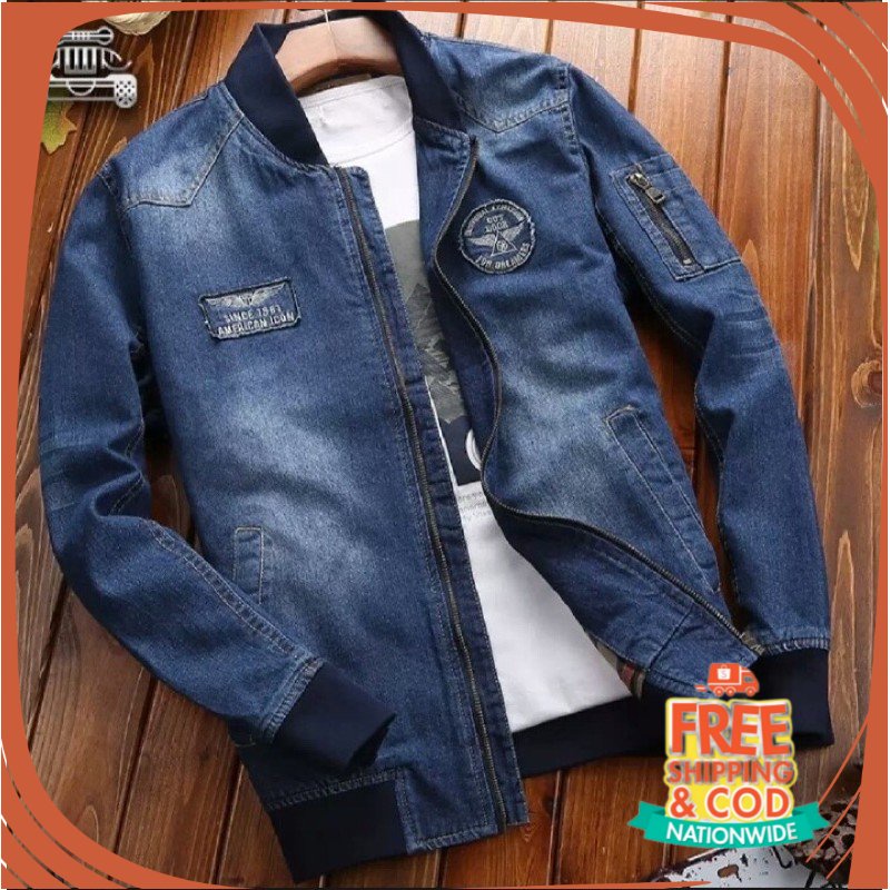 PROMO BIG SIZE JAKET BOMBER JUMBO/ JAKET JEANS PRIA boomber jeansJAKET JEANS COWOK MODEL TEMPEL LOGO
