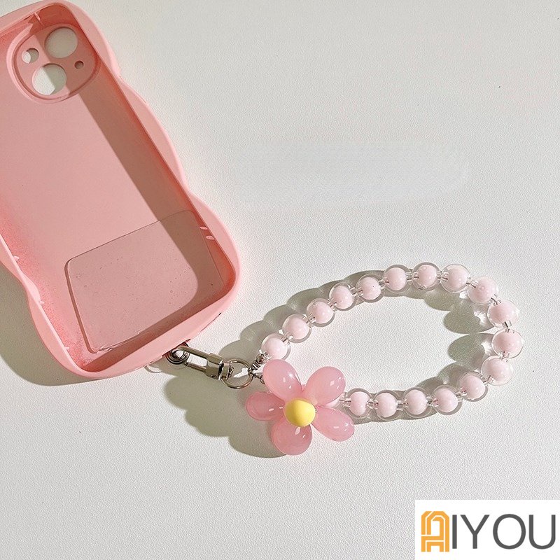 Universal Phone Case Key Candy Color Hand Chain Accessory DIY Flower Bracelet Wrist Rope Small Fresh Beaded Flower Bracelet