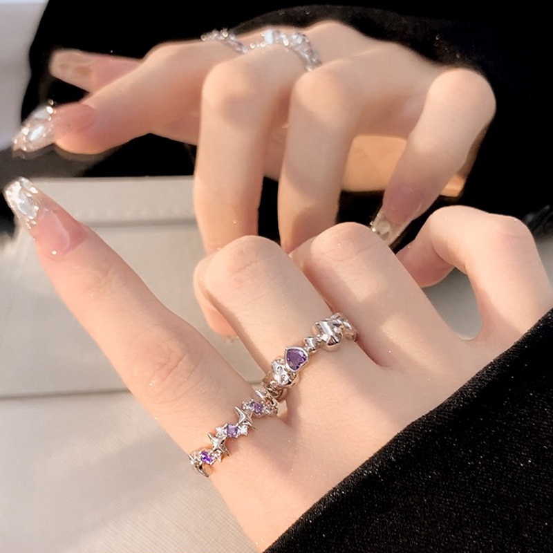 Wanita Fashion Hati Bintang Cincin Berlian Imitasi Alloy Ring