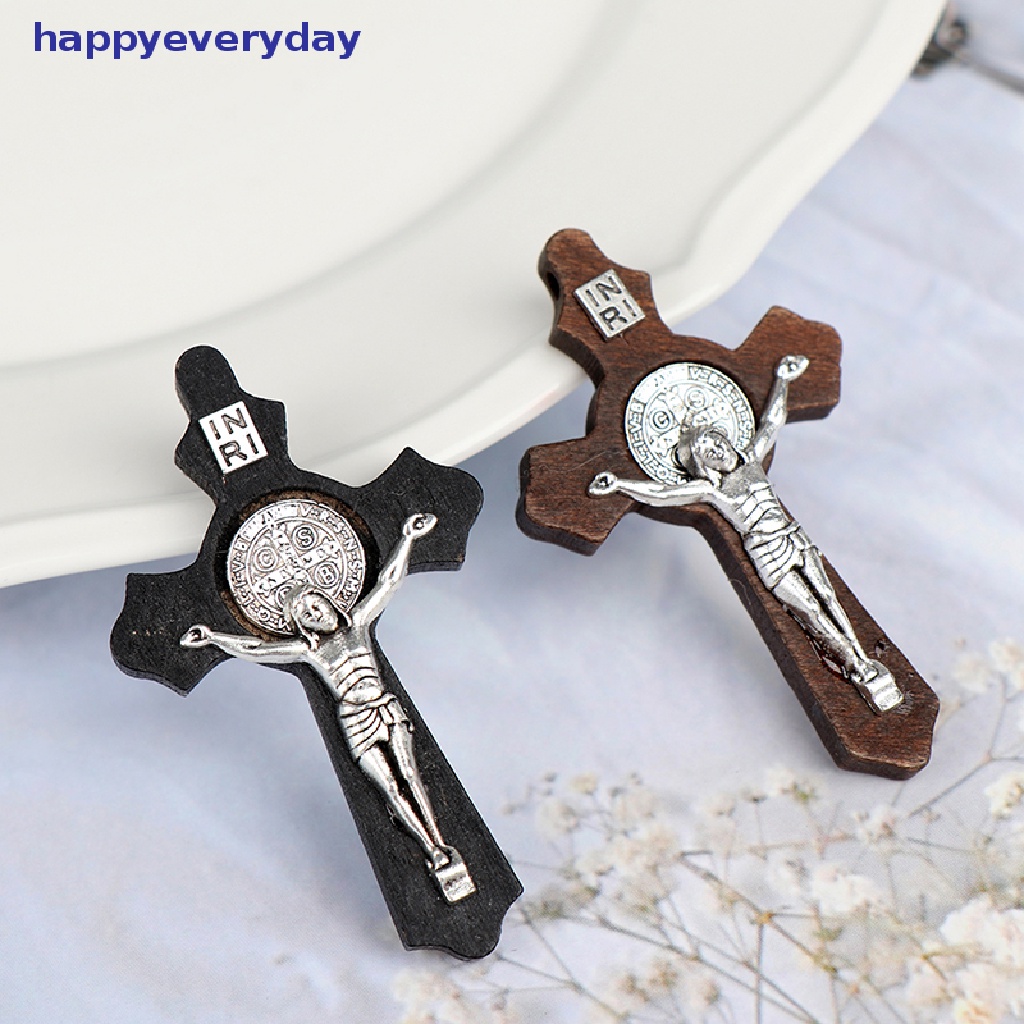 [happy] Salib Yesus Cristo Salib Kayu Kristen DIY Kalung Perhiasan Salib Ornamen [ID]