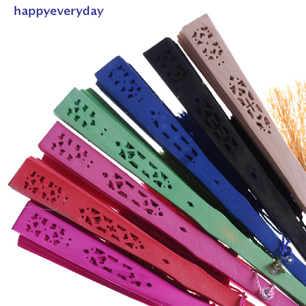 [happy] Fashion Wedding Hand Party Ukir Bambu Kipas Lipat Chinese Fan [ID]