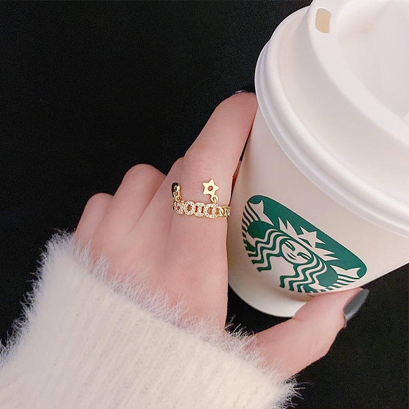 XiaoboACC Korea Fashion Zirkon Pesona Cincin Emas Untuk Wanita Pesta Mutiara Jari Telunjuk Cincin Terbuka
