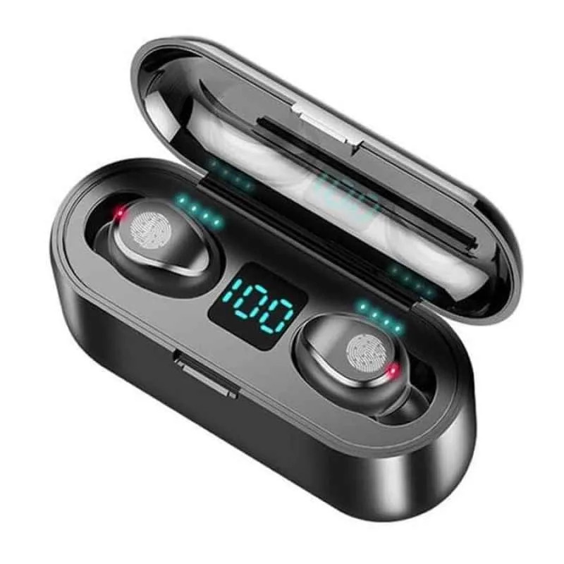 Headset Wireless HF Bluetooth TWS F9 + Powerbank