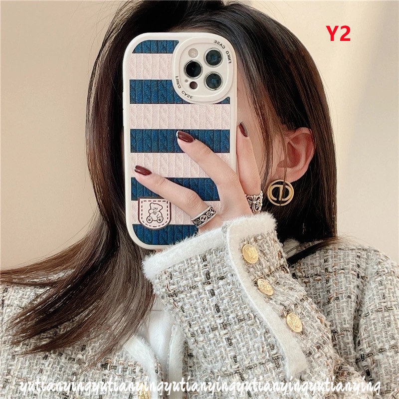 Creative Knitting Pattern Stripe Splicing Casing Infinix Hot 10s 11s Note 8 10T Hot 10 Lite Hot 11 Play 10 9 Smart 6 5 Cute Cartoon Milk Tea Bear Soft TPU Case Cover