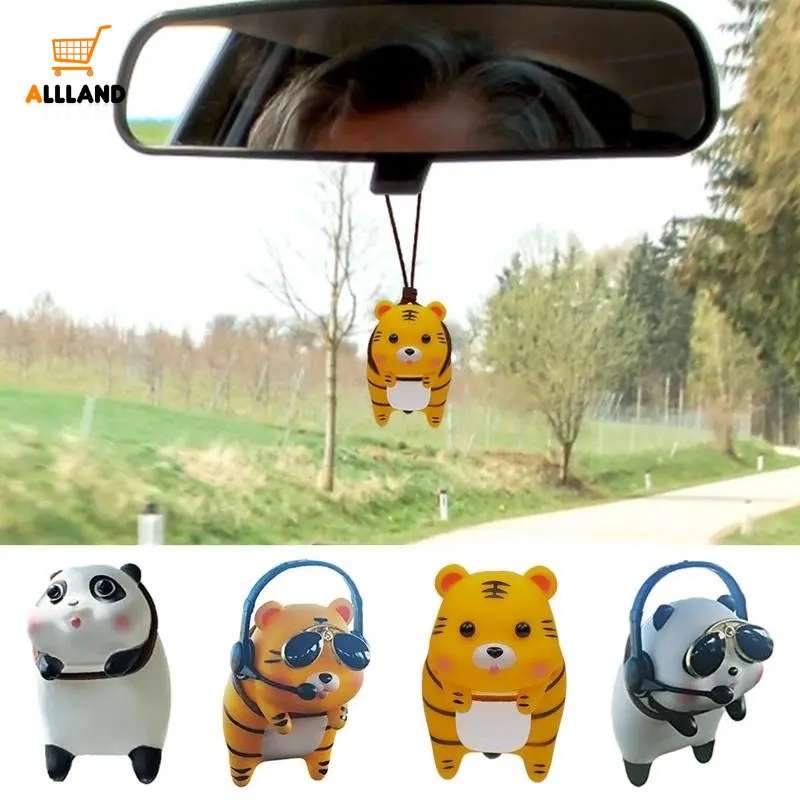 Boneka Bentuk Harimau DJ Panda Lucu Dekorasi Dashboard Mobil/Patung Kartun Kepribadian Otomotif/Ornamen Interior Kendaraan DIY