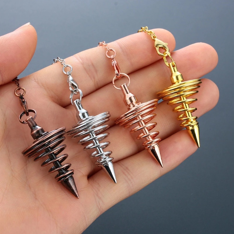 Spiral Segitiga Kerucut Shuttle Bandul Hipnosis Rohani Jimat DIY Kreatif Vintage Metal Bandul Meditasi Yoga Balancing Liontin Kerucut Liontin Kalung