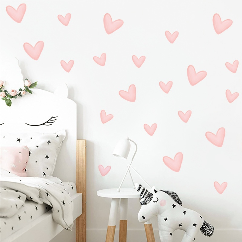 60pcs Pink Love Heart-Shape Wall Stickers/Self-adhesive PVC Tahan Air Stiker Dinding/Dekorasi Rumah Aksesoris