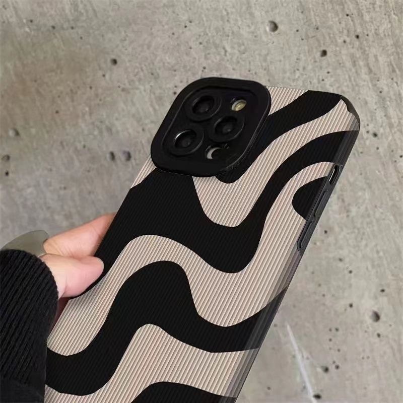 【Lamb Skin】zebra-stripe Leather Soft Case for IPhone 6S 7 Plus 8 Plus X XS XR XS Max 11 13 12 14 PRO Max 14 Plus 12 13 Mini Ins Fashion Twisted Stripe Girl Women's Gift Black White