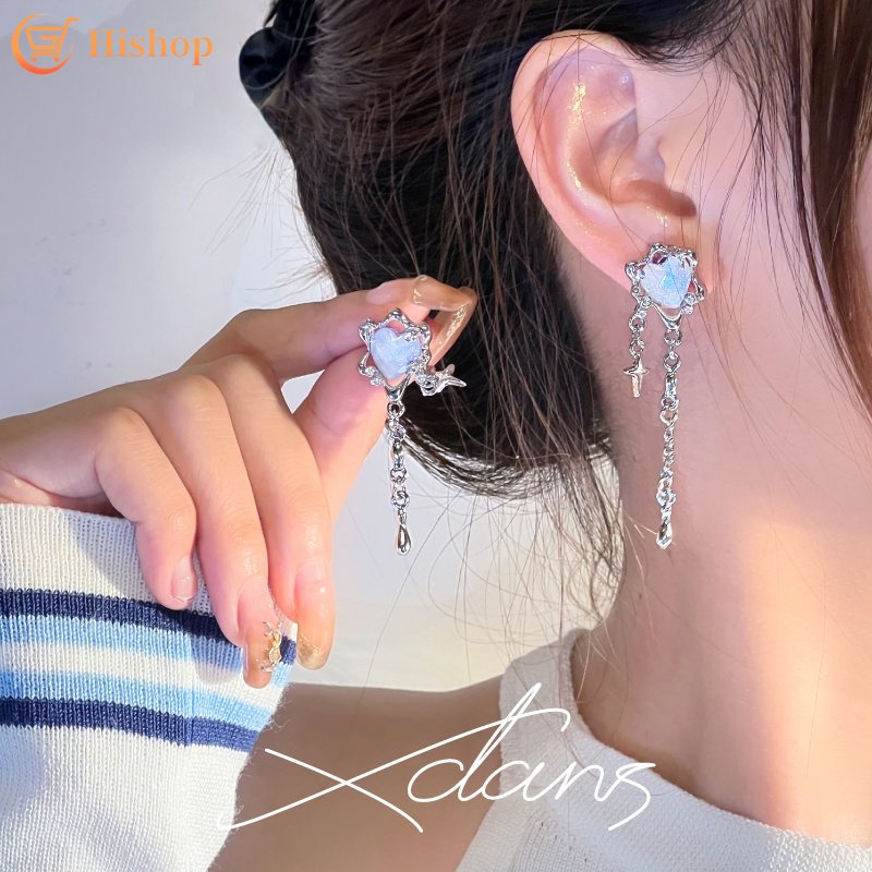 Anting Tusuk Silver Hati Bintang Pribadi Rumbai Earings Untuk Perhiasan Aksesoris Wanita