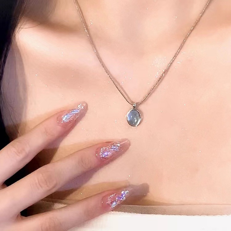 Kalung Geometris Bahan Alloy Moonstone Korea Untuk Wanita
