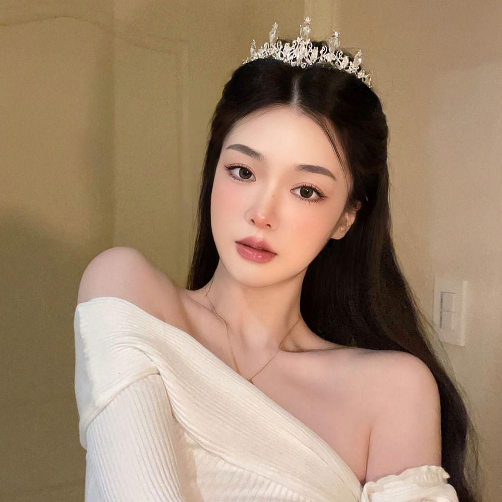 Needway Mahkota Pengantin Indah Retro Kristal Mahkota Aksesoris Rambut Putri Mahkota Gadis Baroque Berlian Mahkota Gaya Korea Hiasan Kepala Pengantin