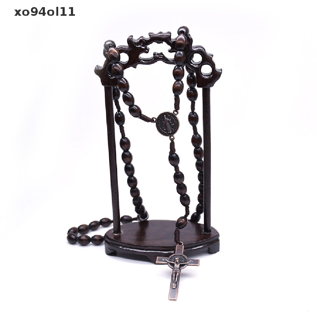 Xo Vintage Yesus Salib Katolik Kayu Manik-Manik Perhiasan Kalung Liontin Doa Religi OL