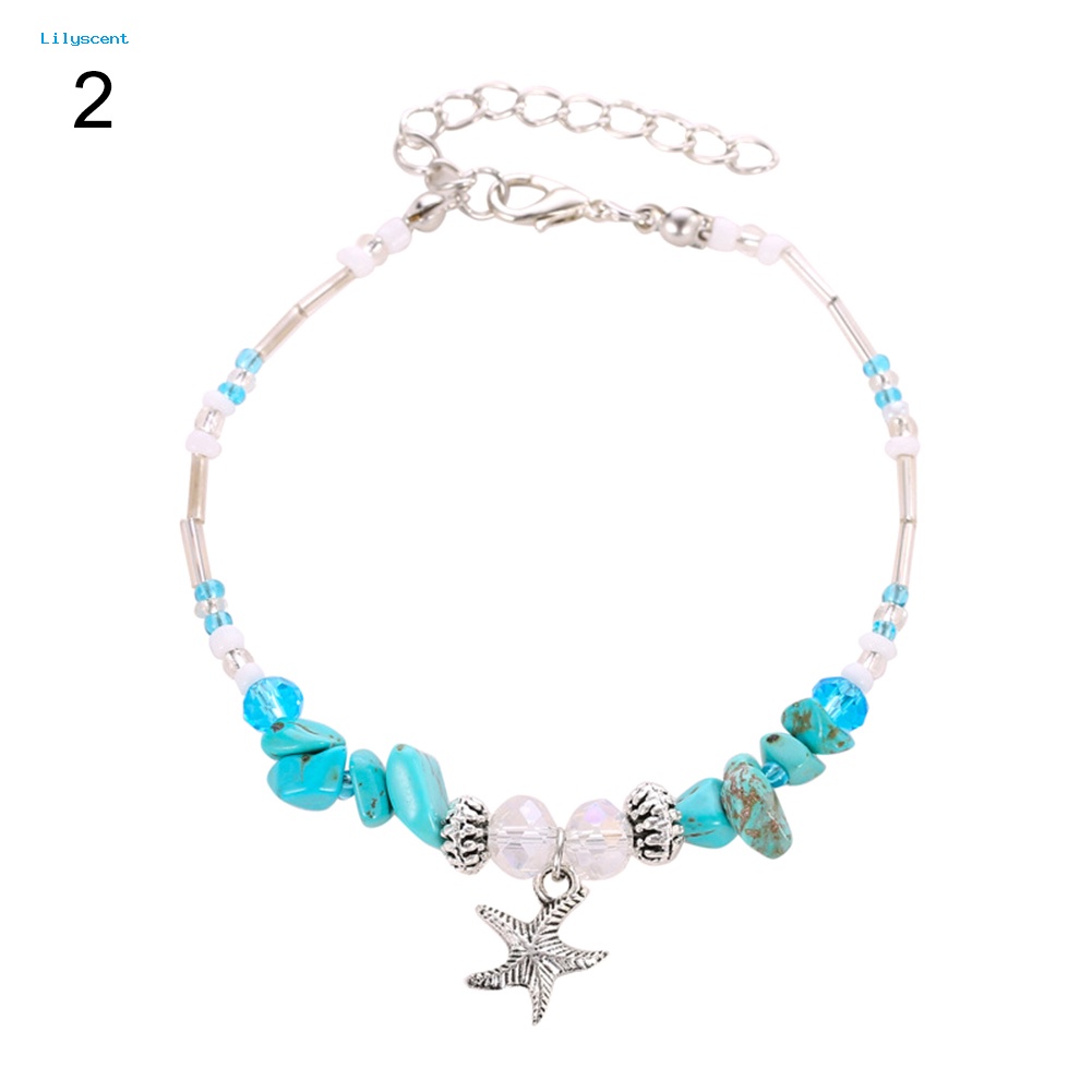 Lilyscent Boho Wanita Shell Beads Bintang Laut Gelang Kaki Pantai Sandal Barefoot Ankle Bracelet