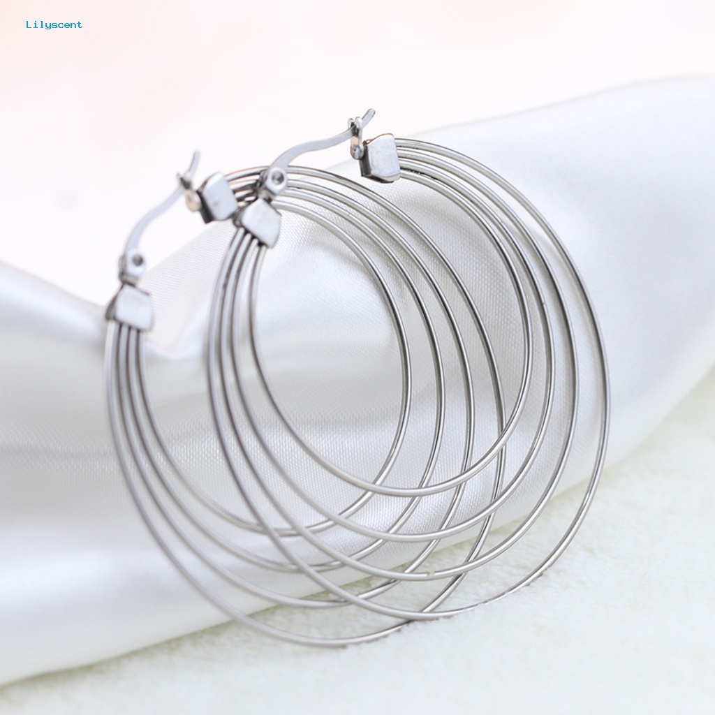 Lilyscent 1pasang Burrs-free Hoop Earrings Aksesoris Kostum 4layer Anting Hoop Besar Geometris