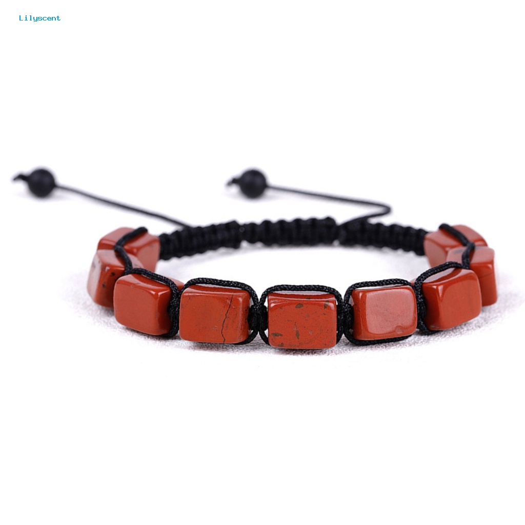 Lilyscent Rounded Edges Beaded Bangle Hadiah Ulang Tahun Wanita Pria Manik-Manik Batu Kepang Gelang Adjustable