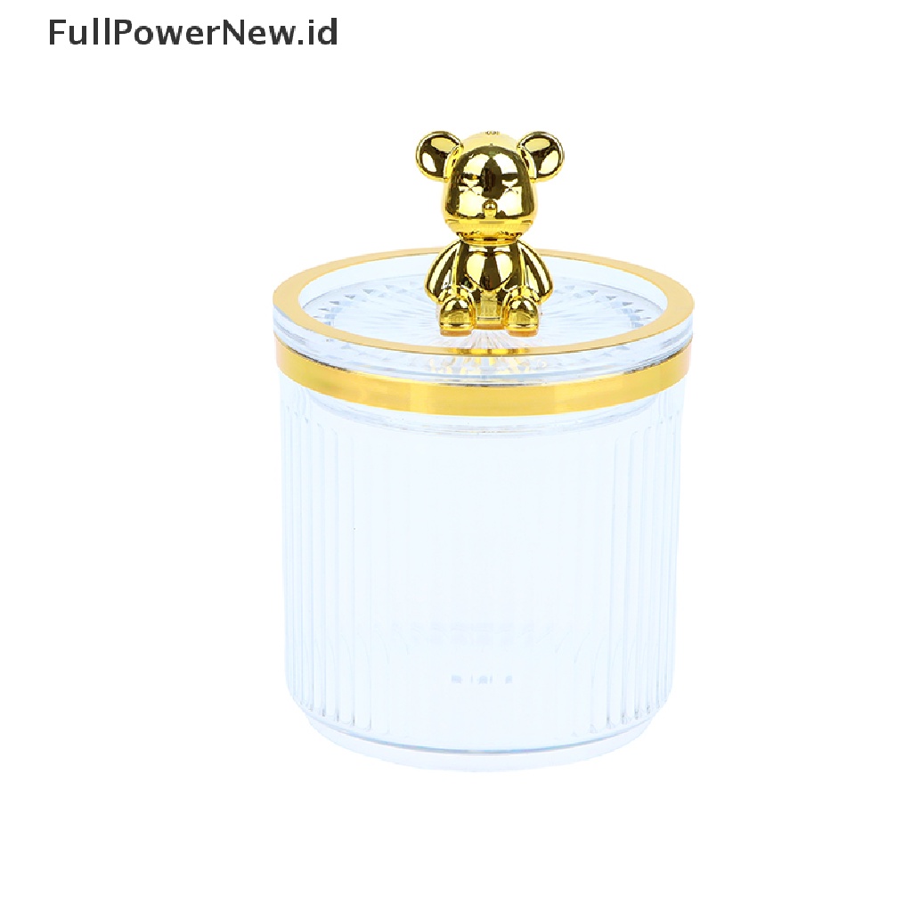 Power Cute Bear Clear Cotton Pad Dan Ear Bud Holder Toples Penyimpanan Kosmetik Akrilik ID