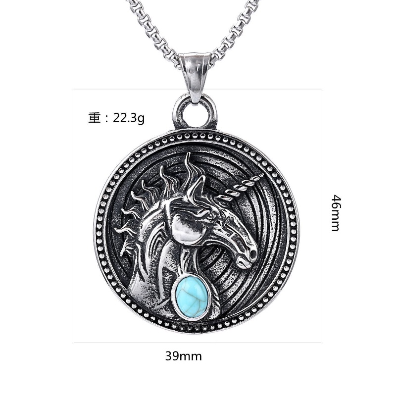 [Z H Perhiasan] Vintage Permata Unicorn Liontin Fashion Pria Anti Karat Kalung Liontin Hip Hop Pesta Baja Titanium Perhiasan Aksesoris