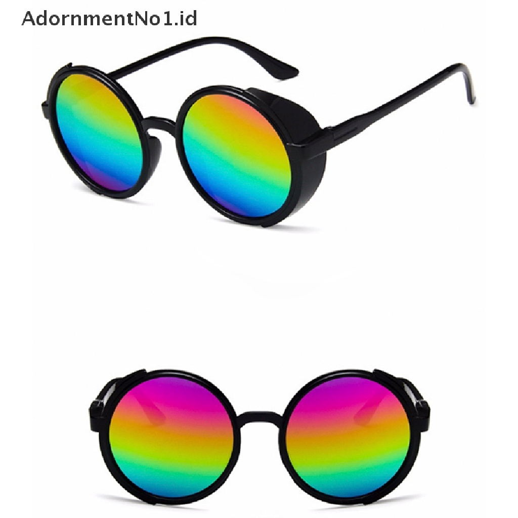 [AdornmentNo1] Kacamata Bulat Lensa Cermin Pria Wanita Fashion Steampunk Sunglasses [ID]