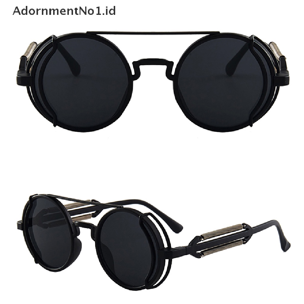 [AdornmentNo1] Kacamata Hitam Punk Steampunk Retro Pria Bulat Punk Eyewear Wanita UV400 Sunglasses [ID]