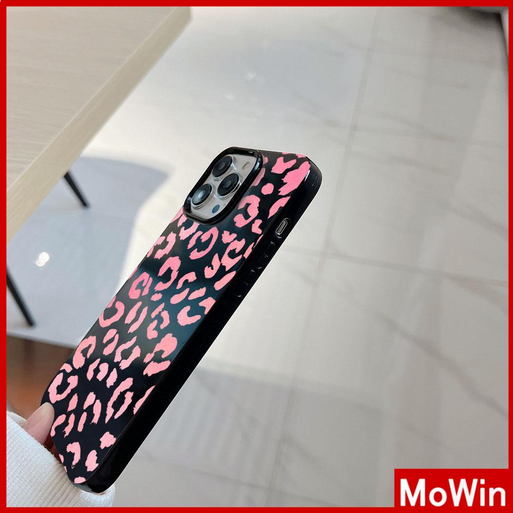 For iPhone 14 Pro Max iPhone Case Black Glossy TPU Soft Case Shockproof Protection Camera Pink Leopard Print Compatible with iPhone 13 Pro max 12 Pro Max 11 xr xs max 7Plus 8Plus