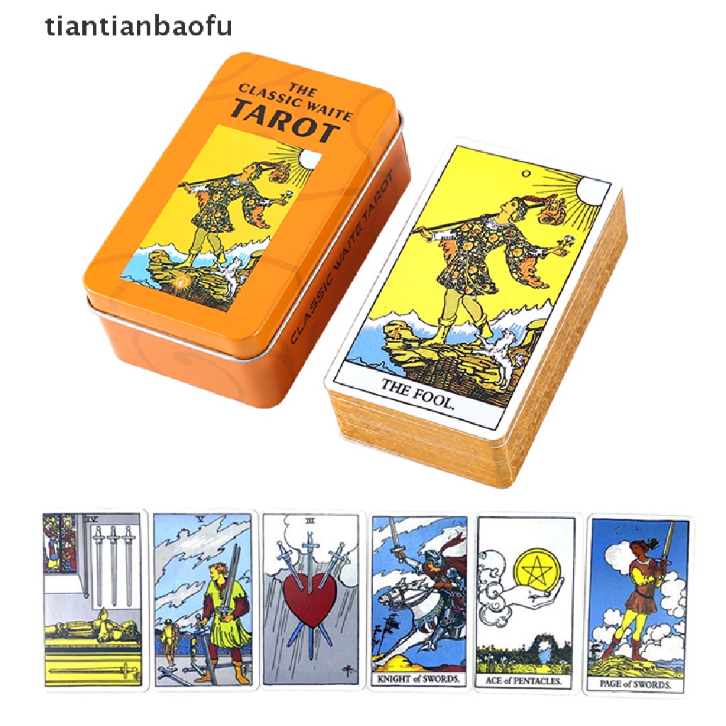 [tiantianbaofu] Kotak Besi Rider Waite Tarot Card Ramuan Ramalan Deck Party Game w/Manual Boutique