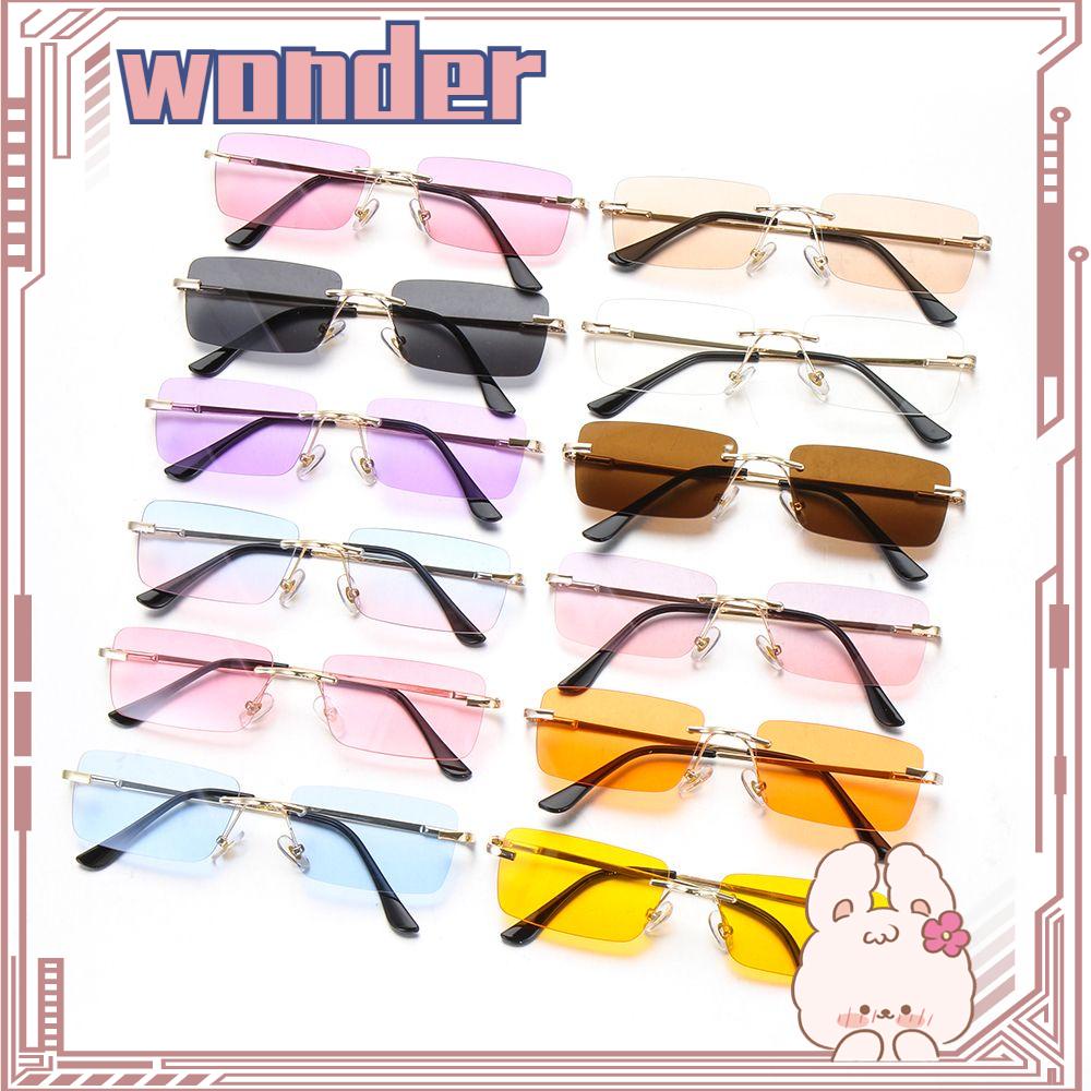 Wonder Women Vintage Sunglasses Unisex Kacamata Retro Kecil Persegi Panjang Tanpa Bingkai