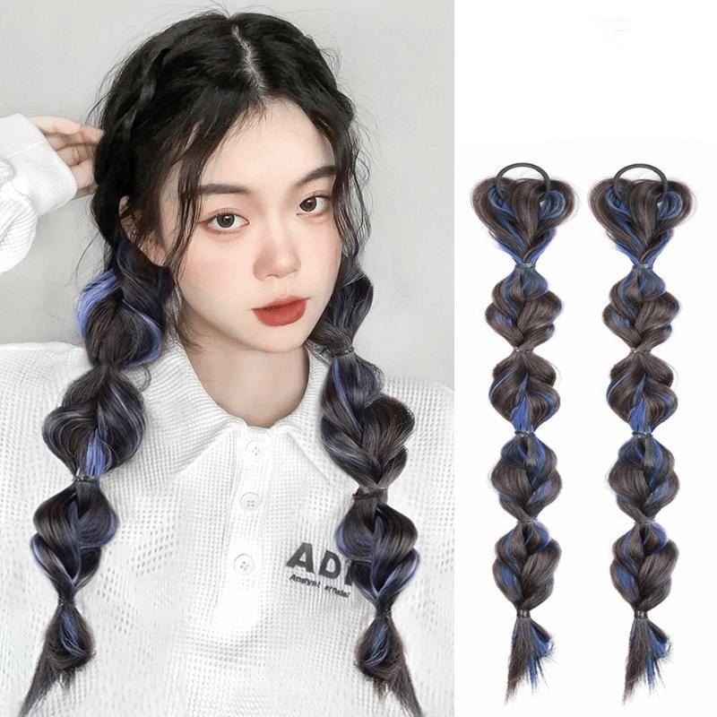 Kepang Tinju Kotak Kepang Gelembung Highlight Kepang Lentera Twist Double Ponytail Bertali Wi