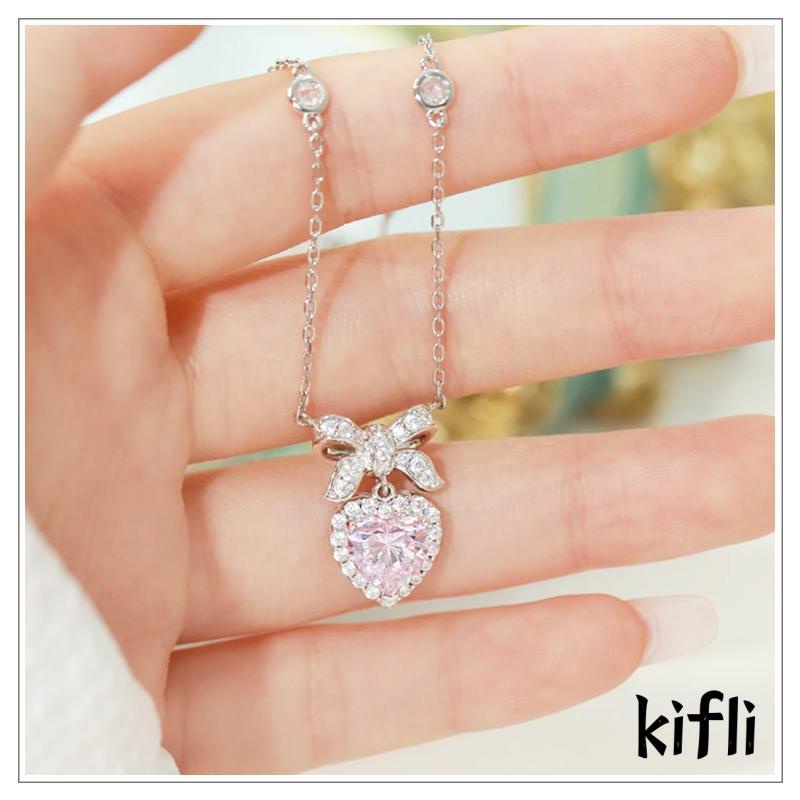 [KD] S925 Sterling Silver Ringan Mewah Wanita Klavikula Rantai Liontin Busur Simpul Cinta Smart Kalung