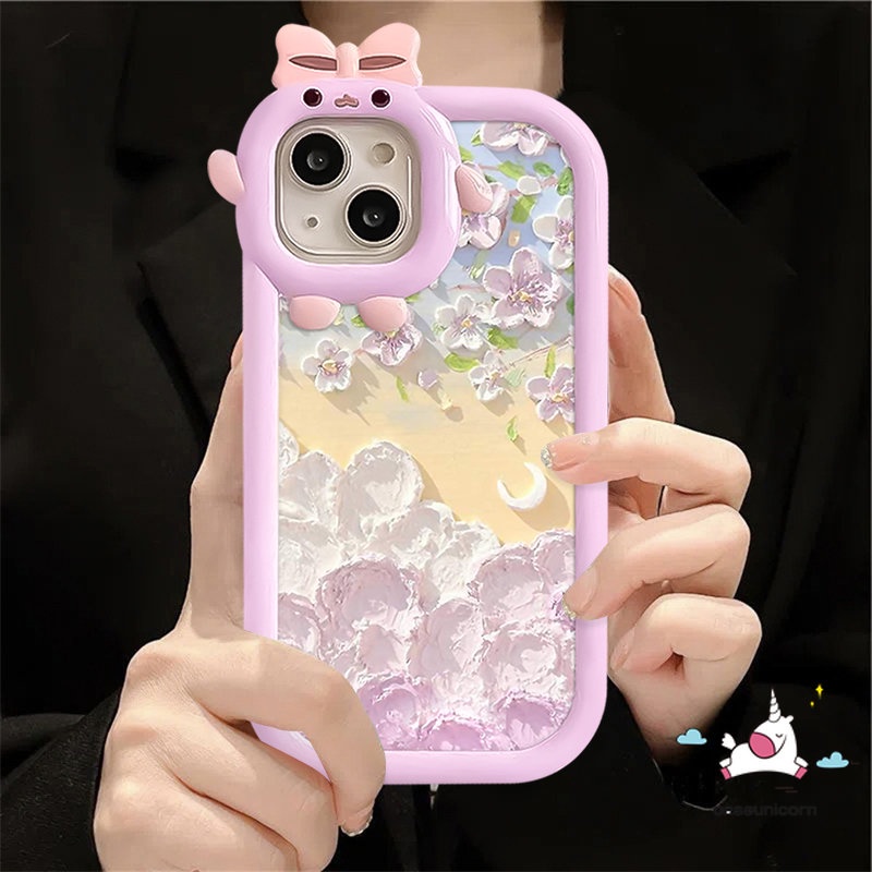 Redmi 9A 10a1 10A 9 10C 9T A1+9C Note 11s 10s 11 Pro+8 9 10 Pro Mi 11 Lite POCO X3 Pro NFC M3 Lembut Lukis Minyak Bunga Bulan 3D Ikatan Simpul Lensa Monster Kecil Lucu Sarung