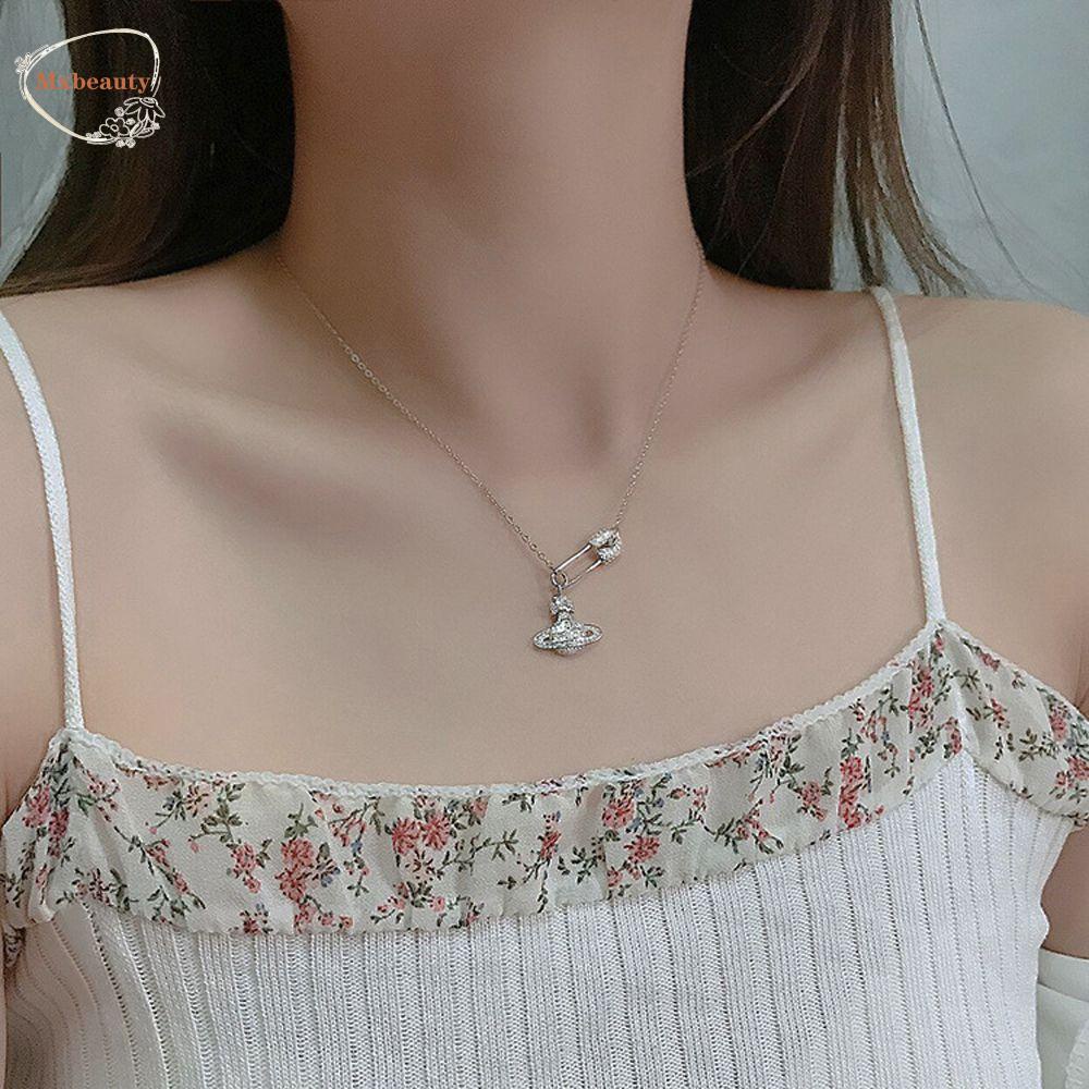 Mxbeauty Korea Kalung Manis Vintage Untuk Gadis Pin Temperamen Zirkon Kristal Kalung