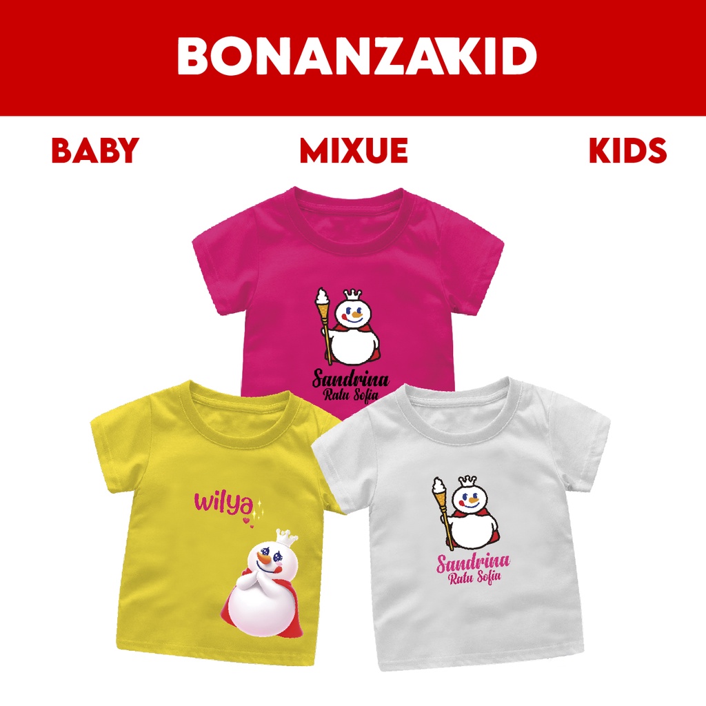 Baju Kaos Bayi Anak Custom Nama MIXUE Special Sandrina Usia 6 Bulan-8 Tahun Bahan Katun Combed 30s