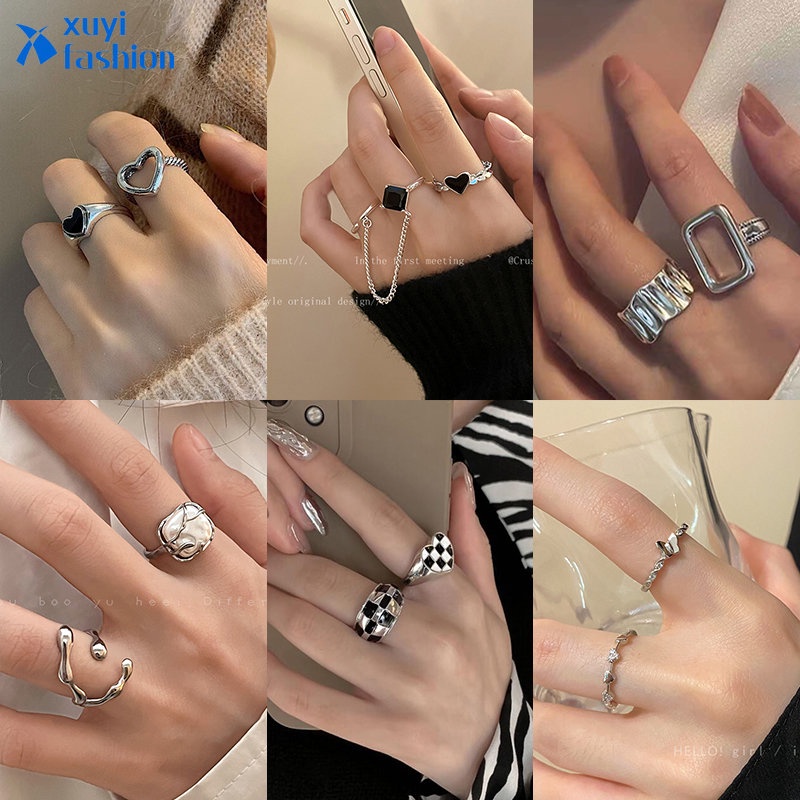 Korea Set Cincin Emas Perak Camellia Hati Kupu-Kupu Mutiara Kristal Hollow Twist Finger Rings Untuk Aksesoris Wanita Perhiasan