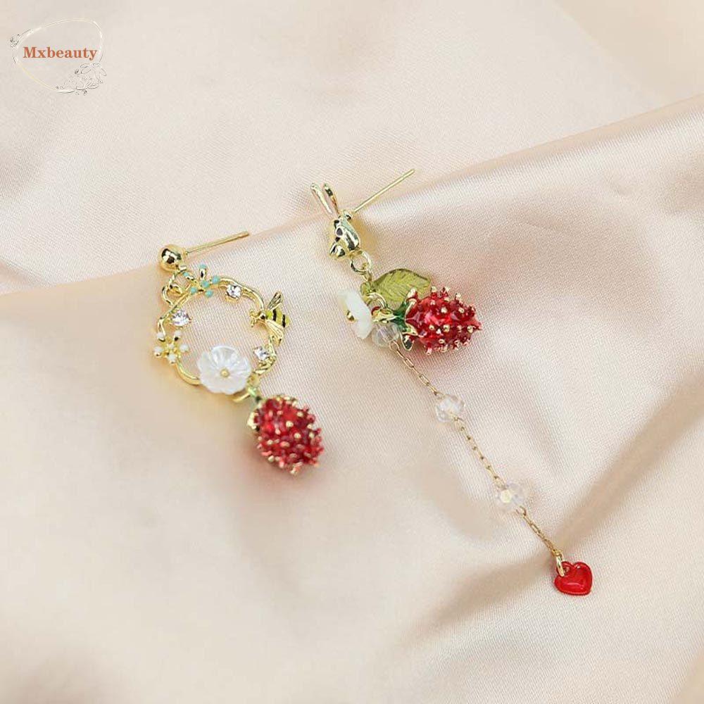Mxbeauty Anting Menjuntai Wanita Trendi Vintage Asimetris Strawberry Rabbit Drop Earrings