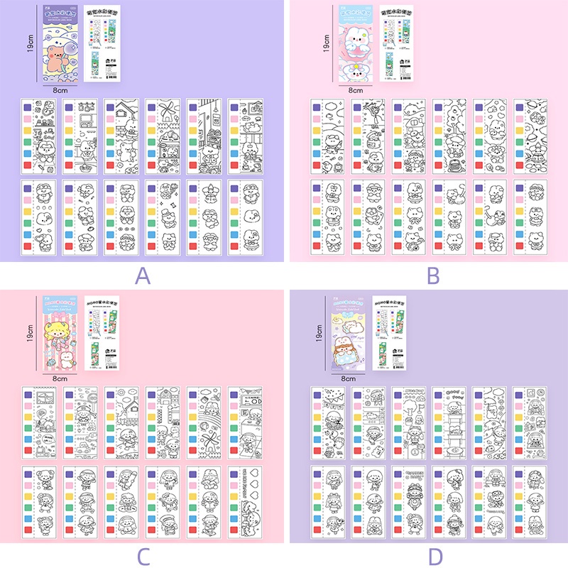 12lembar Buku Lukisan Cat Air Kartun Kreatif Anak-Anak Buku Gambar Mewarnai Seni Dengan Kuas Cat