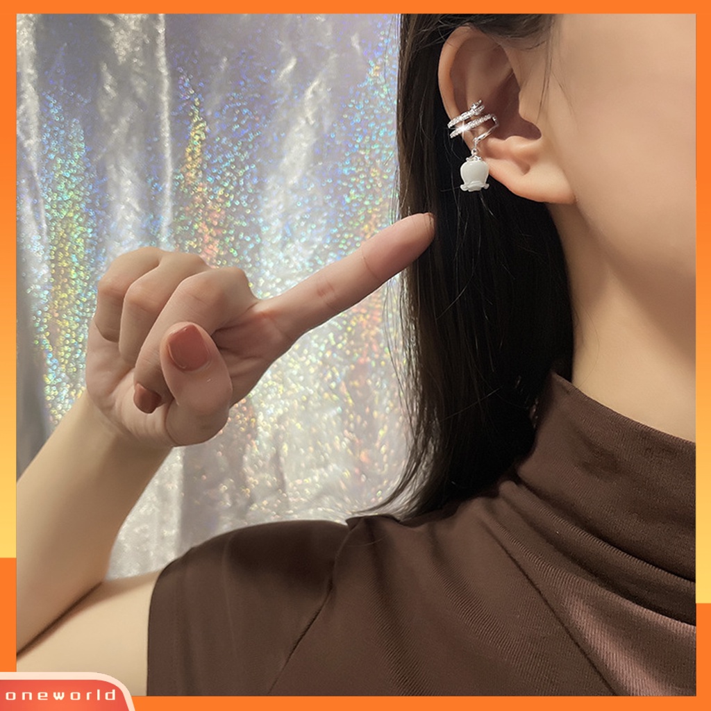 [EONE] 1pc Manset Telinga Non-piercing Multi-layer Putih Mawar Mengkilap Cubic Zirconia Hias Dress Up Hadiah Wanita Manis Bunga Tulip Klip Anting Perhiasan Aksesori Fashion