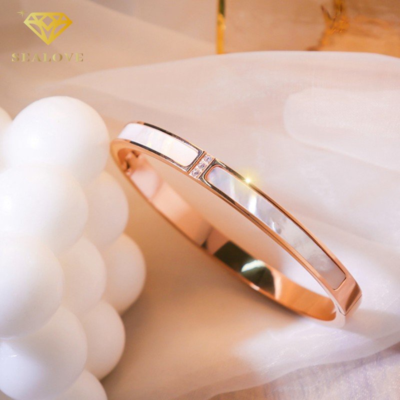 COD Gelang titanium Wanita Berlian Shell Emas 18K Anti Karat Perhiasan Fashion Korean Style