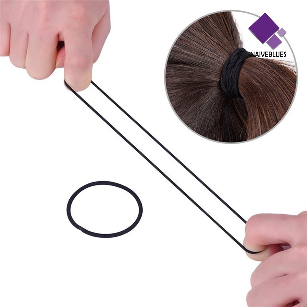 &lt; Naiveblues &gt; 100Pcs Hitam Tebal Jerat Gratis Rambut Tak Berujung Karet Rambut Ponytail Hair