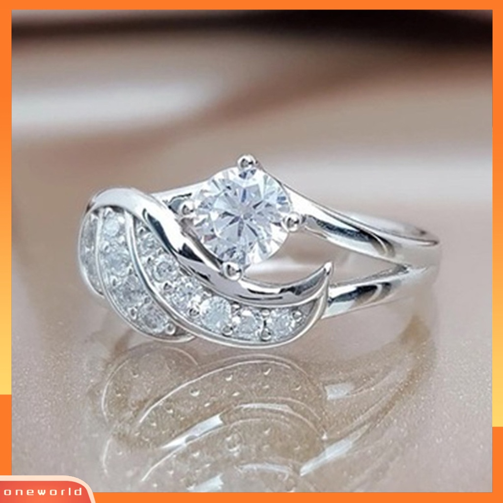 [EONE] Lady Ring Cubic Zirconic Hias Bulat Alloy Bentuk Sayap Cincin Pernikahan Untuk Lamaran