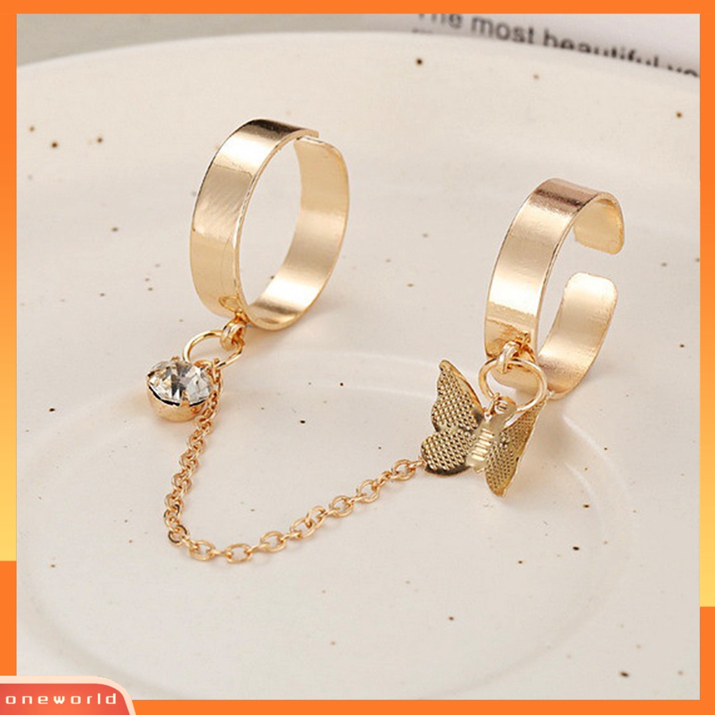 [EONE] Wanita Circlet Set Pembukaan Adjustable Alloy Berlian Imitasi Kilau Terang Knuckle Ring Set Perhiasan