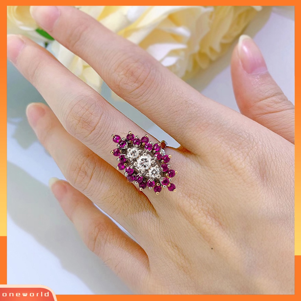 [EONE] Wanita Cincin Bentuk Bunga Berlian Imitasi Wanita Cubic Zirconia Floral Ring Perhiasan Hadiah