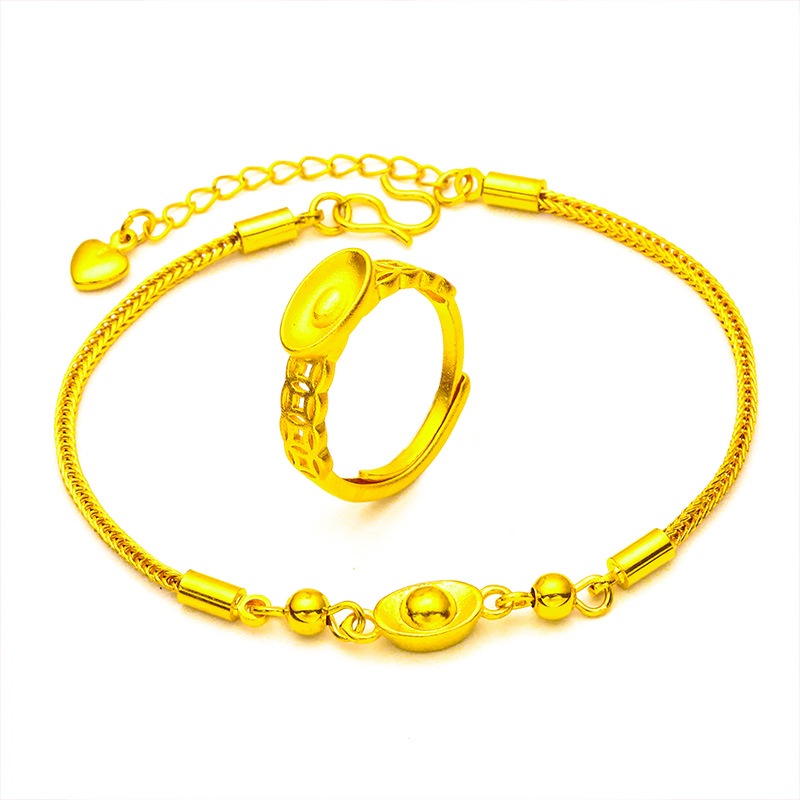 Goldkingdom Perhiasan Fashion 24K Bangkok Aksesoris Ready Stock Gelang Harta Karun Wanita Baru Gelang Cincin Emas Pasir