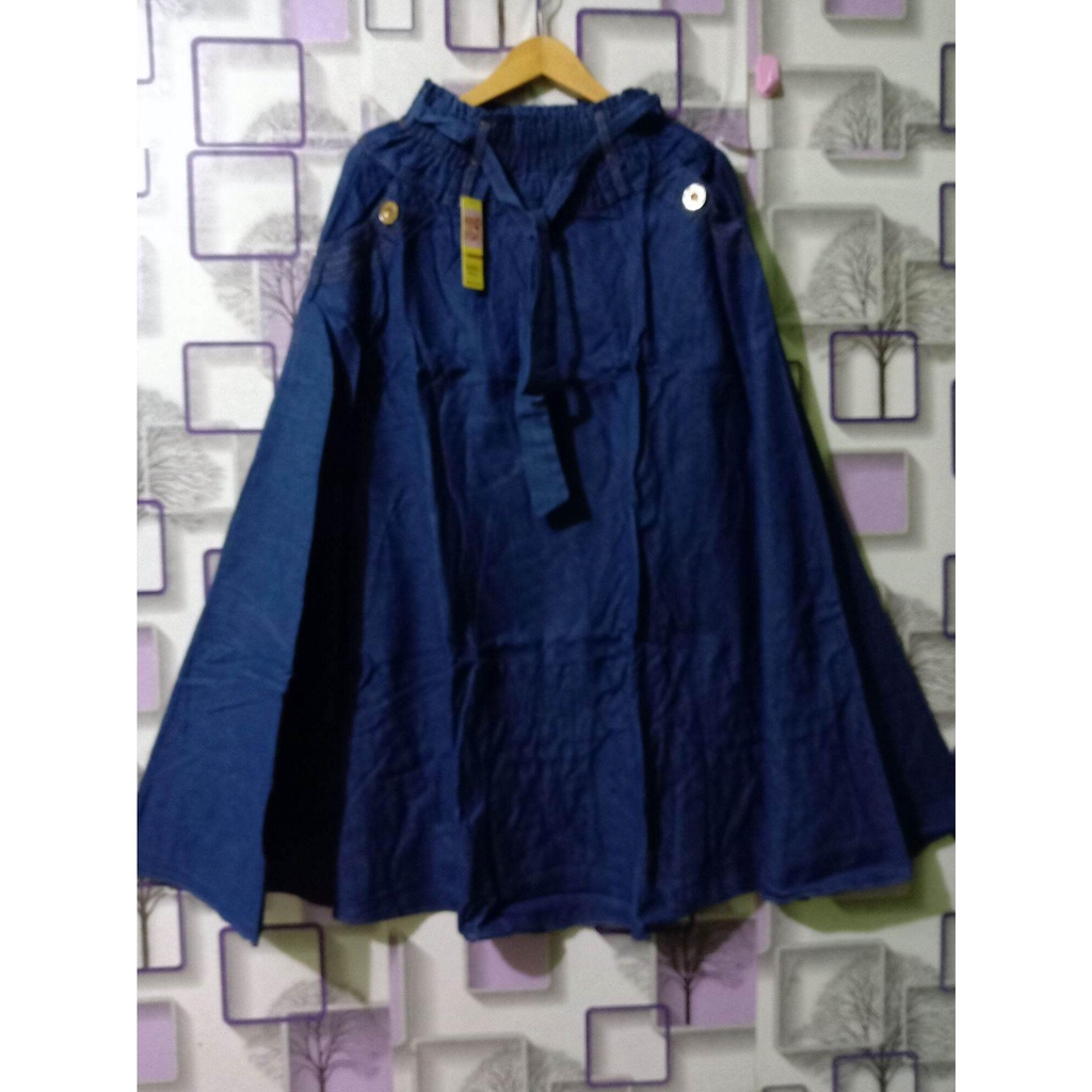 Rok Jeans Wash klok lebar kancing dua