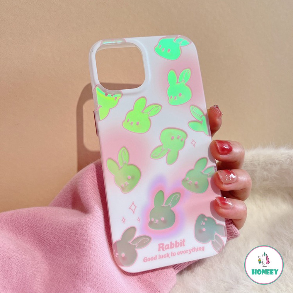 Casing Ponsel Kartun Kelinci Reflektif Laser Penuh Layar Berlubang Untuk IPhone11 12 13 14 Pro Max 12pro Gaya Gadis