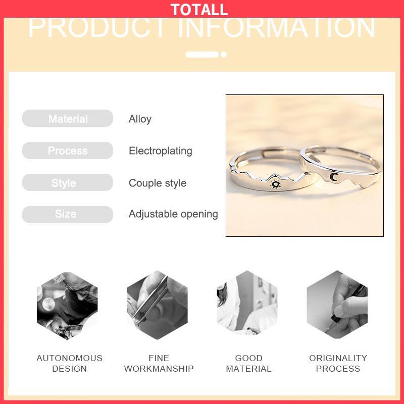 COD Cincin Matahari dan Bulan Cincin Pasangan Ukuran yang Dapat Disesuaikan-Totall