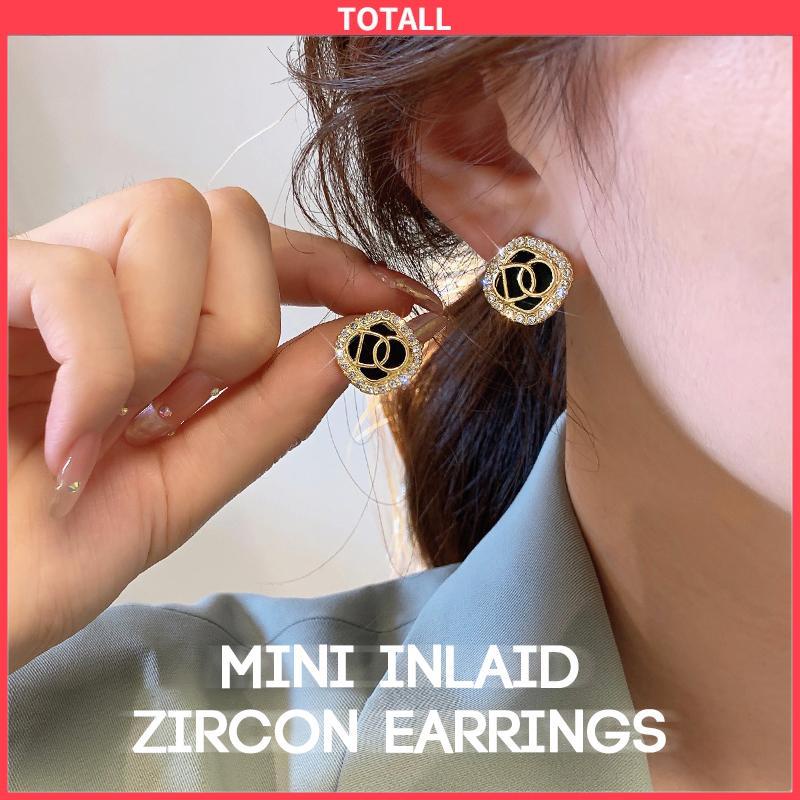 COD Anting pin perak S925 dengan Huruf zirkonia Anting pejantan berdesain persegi-Totall