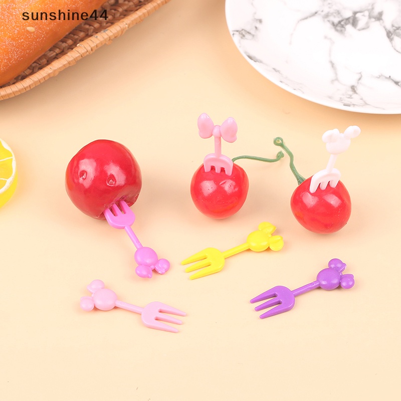 Sunshine 10Pc Mini Anak Hewan Makanan Buah Picks Garpu Kotak Makan Aksesori Dekorasi Alat ID