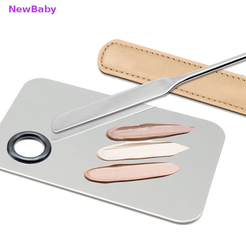 Newbaby Spatula Toner Makeup Kepala Ganda Bahan Stainless Steel Dengan Stik Pencampur Tas PU ID