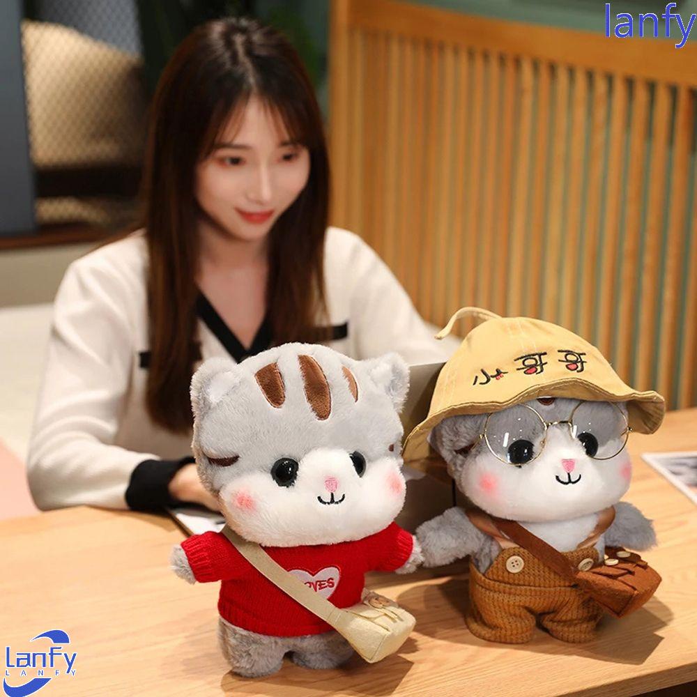 Lanfy Kucing Mainan Mewah Mainan Anak Lucu Boneka Plushie Selempang Kartun Boneka Sweater Kucing Memakai Pakaian Kucing Cat Boneka Mainan